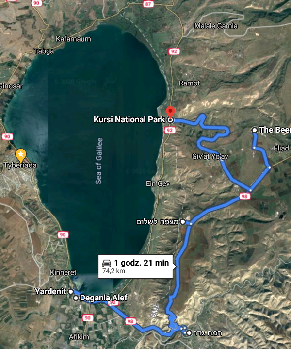 mapa wycieczki w Północnym Izraelu do Góry Golan 